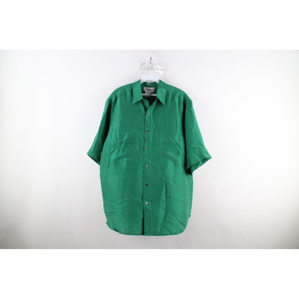Vtg 90s Streetwear Mens Medium Faded Baggy Fit Silk Short Sleeve Button Shirt